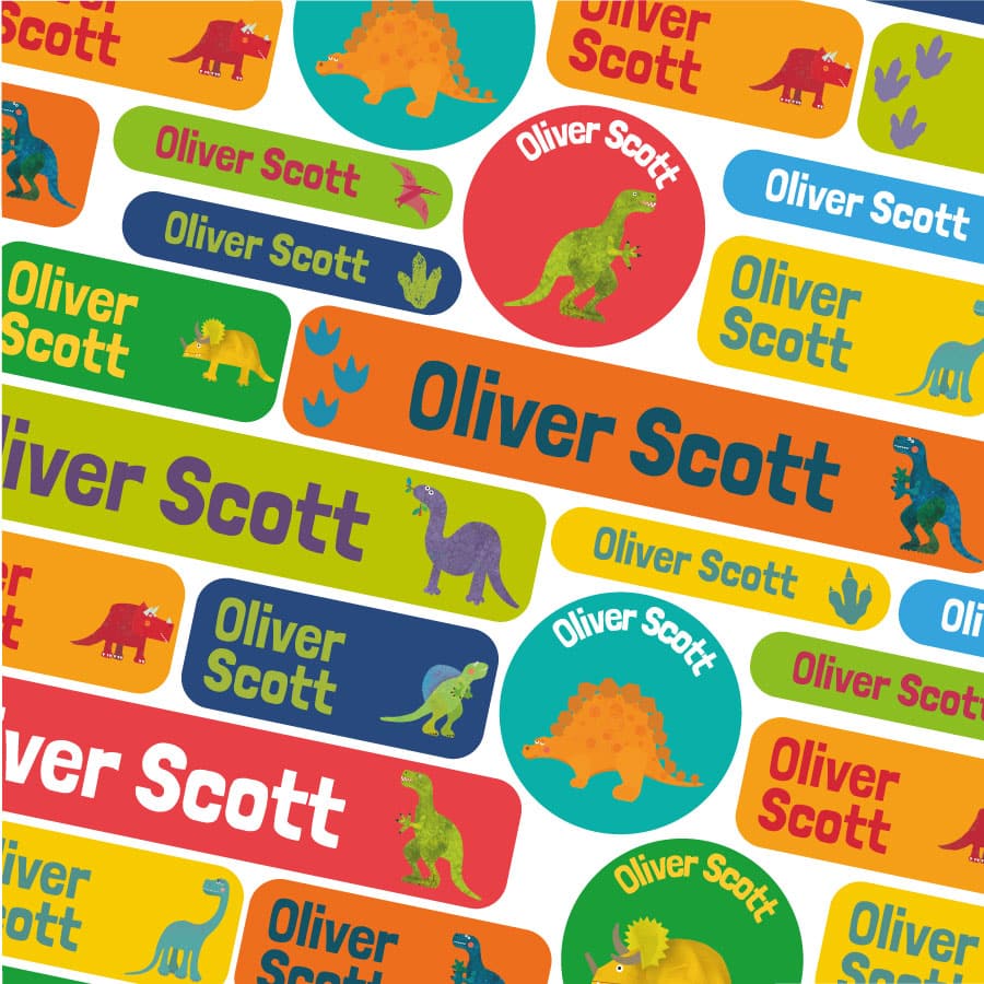 dinosaur stick on name labels