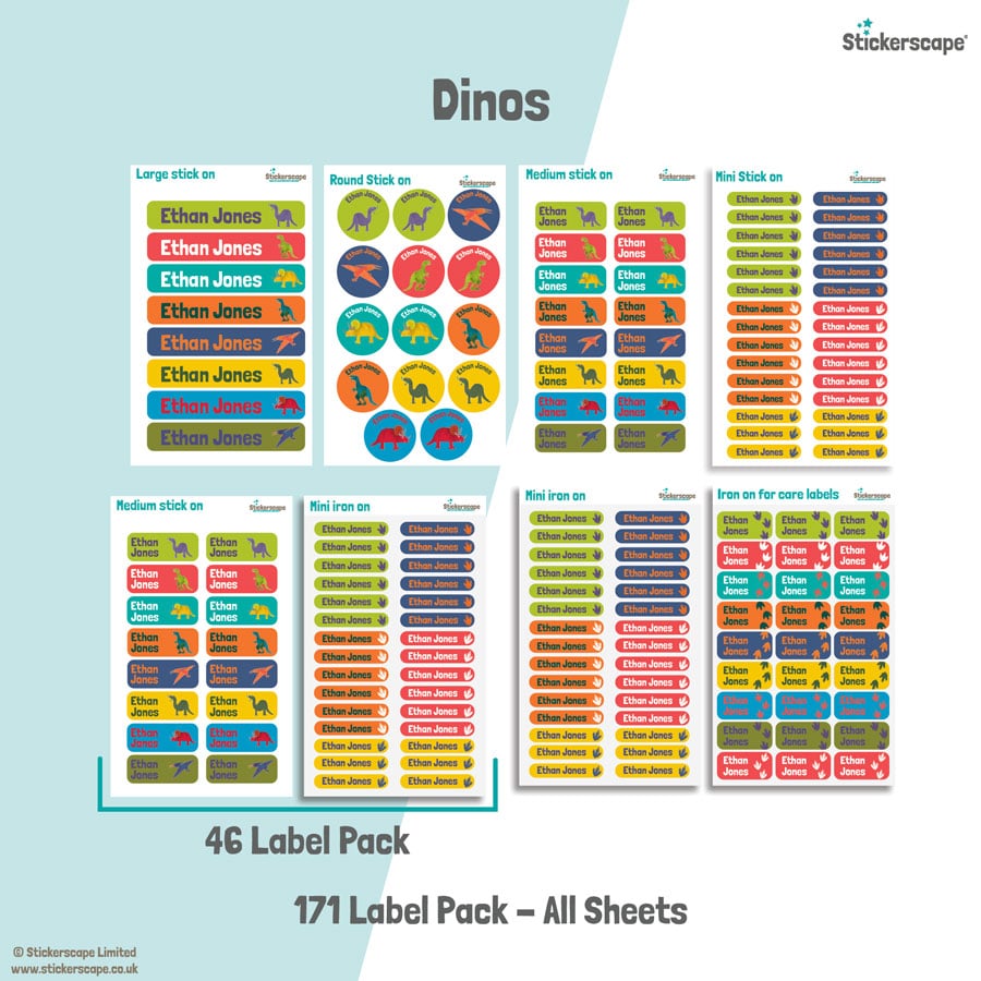 dino name labels with different sheets in green