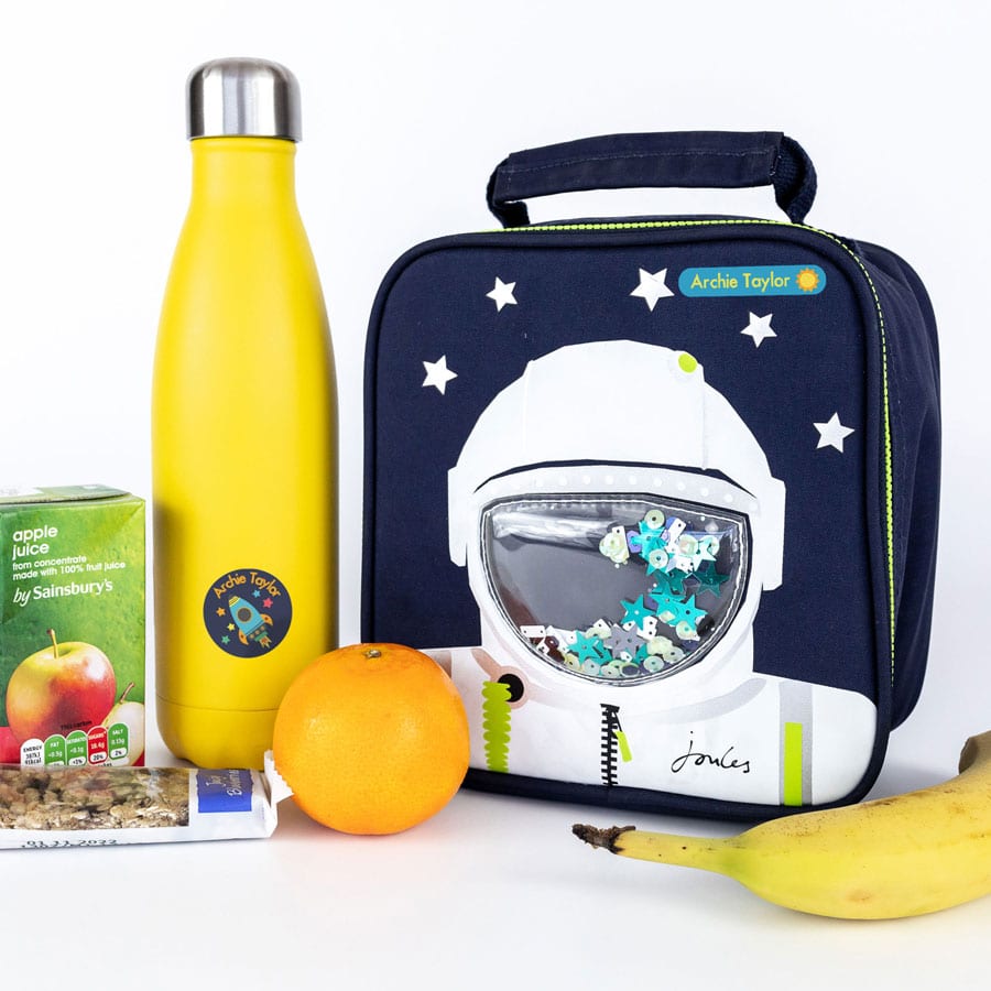 Space Stick On Name Labels on water bottles and lunch boxes