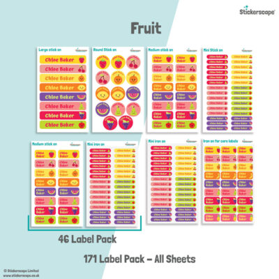 Fruit school name labels mixed name label pack