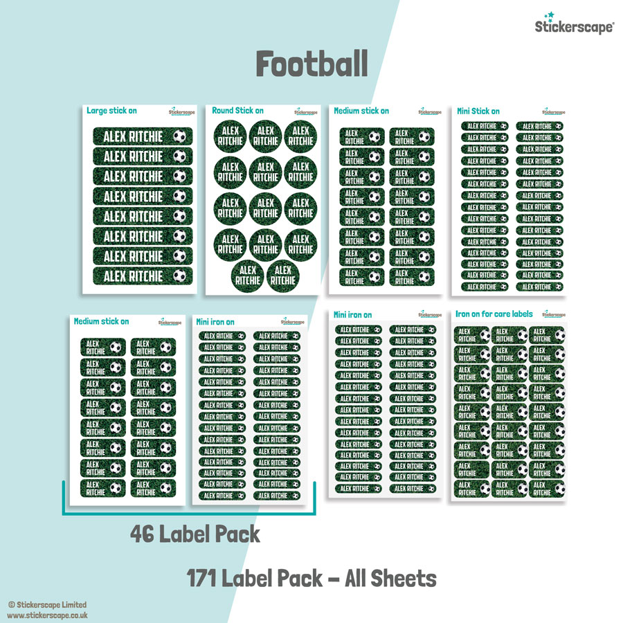 Football school name labels mixed name label pack