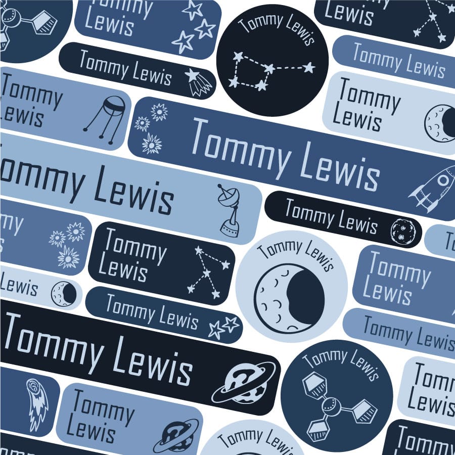Space Doodles Stick On Name Labels