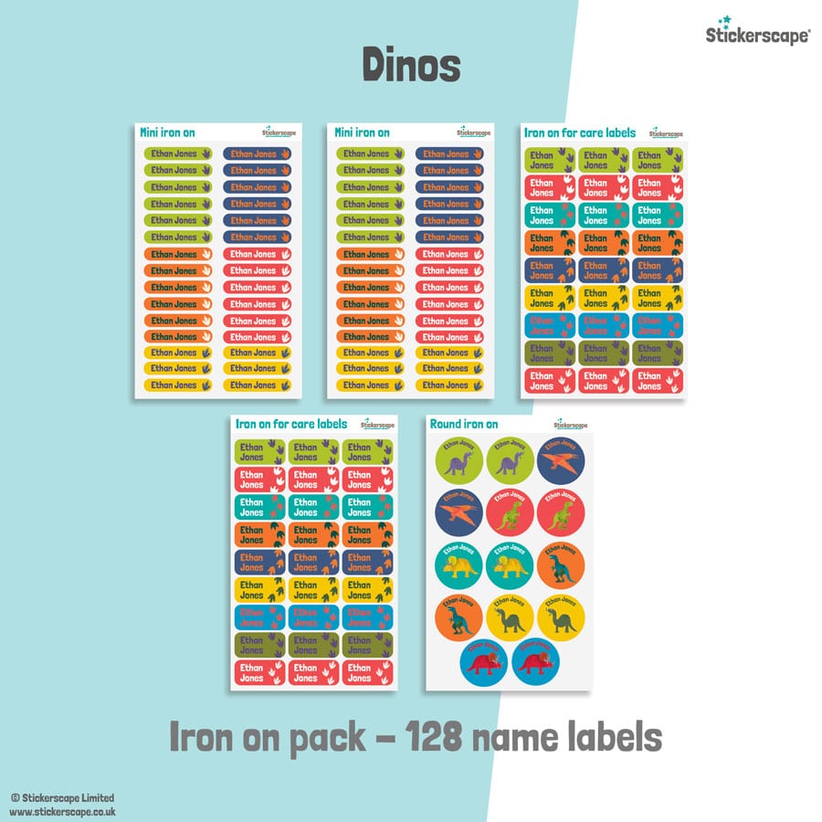 dinos iron on name labels sheet layout