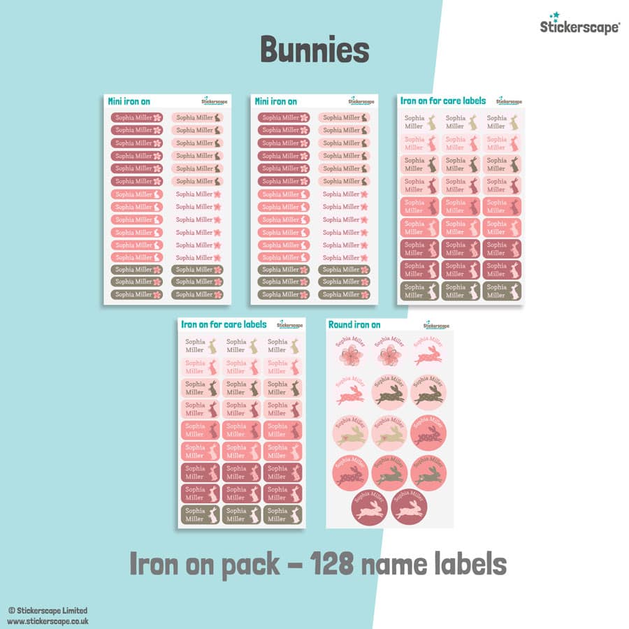 bunny iron on name labels sheet layout