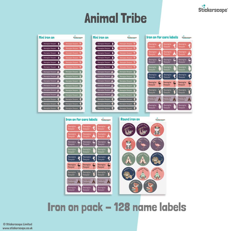 animal tribe iron on name labels sheet layout