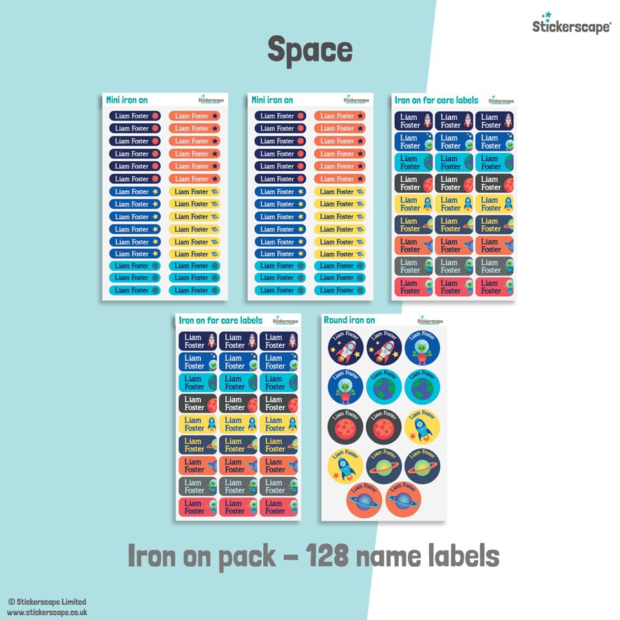 space iron on name labels sheet layout