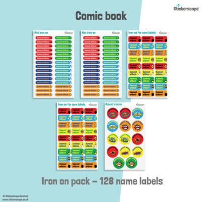 comic book iron on name labels sheet layout