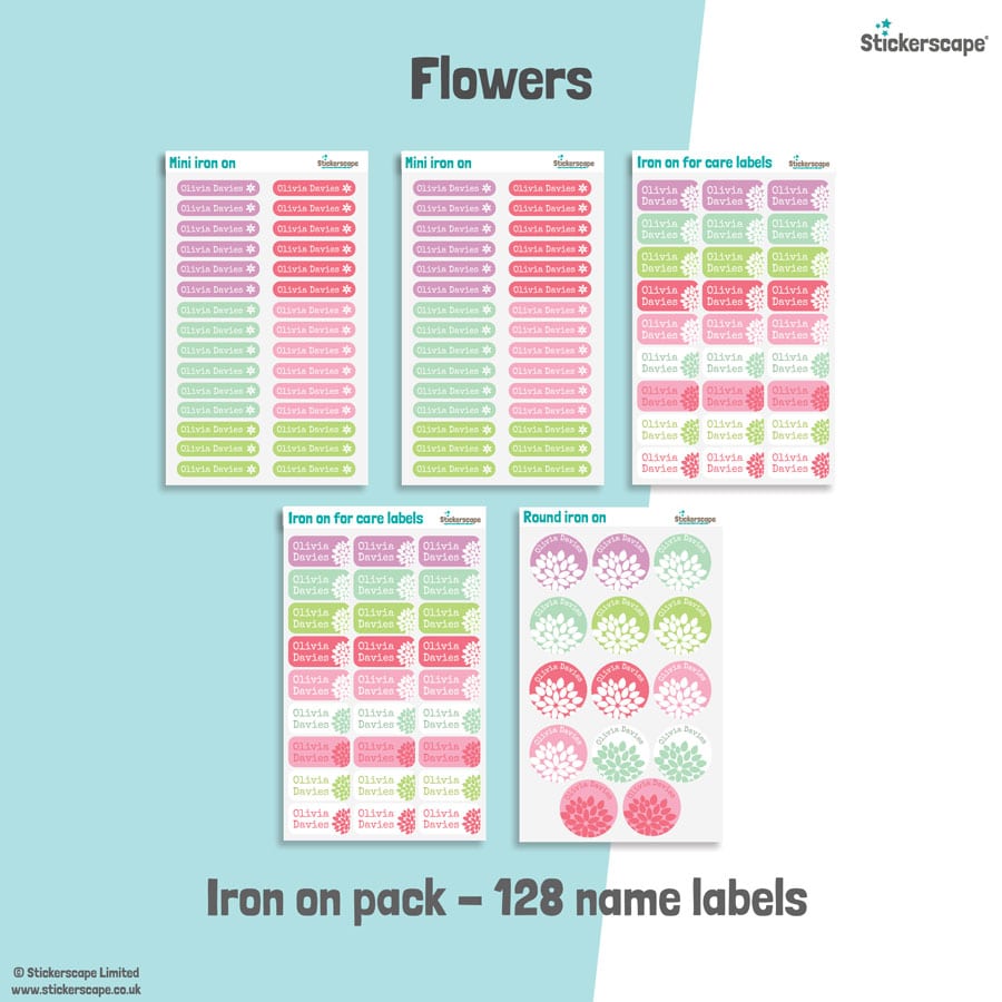 flowers iron on name labels sheet layout