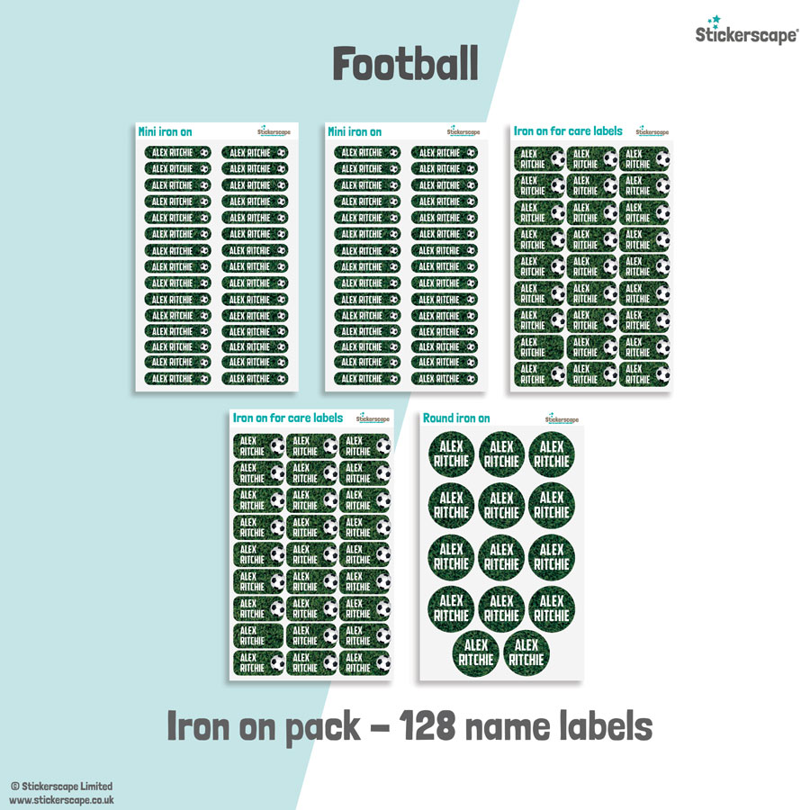 Football school name labels iron on pack