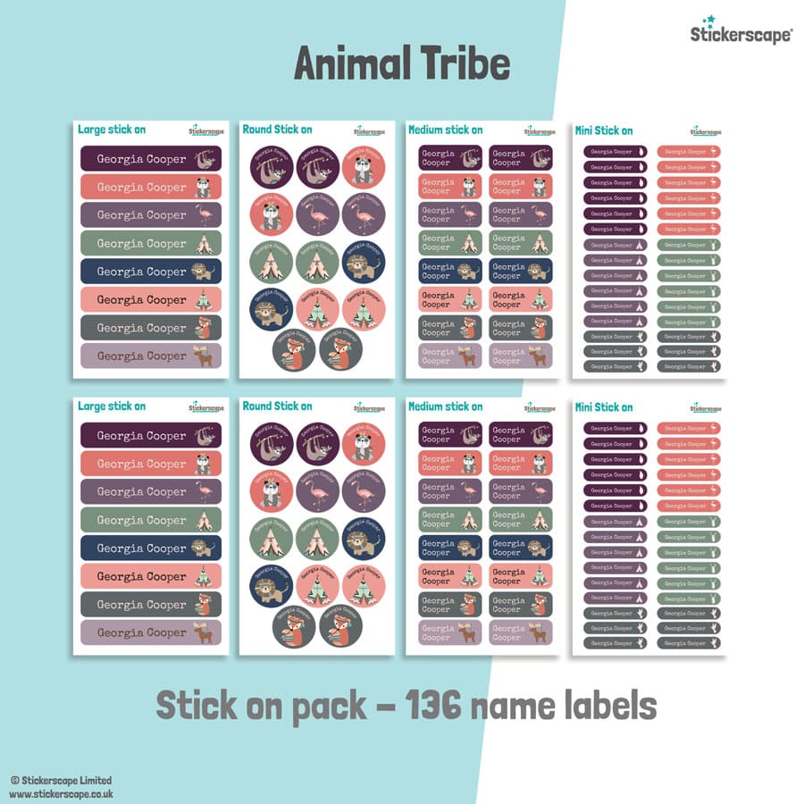 animal tribe stick on name labels sheet layout