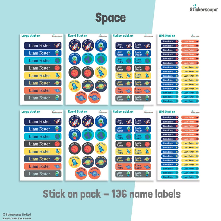 space stick on name labels sheet layout