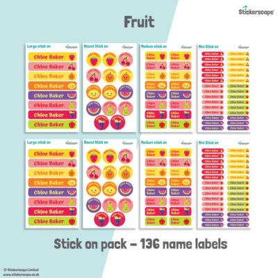 Fruit school name labels stick on name label pack