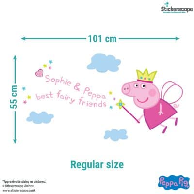 Personalised Fairy Peppa Pig Wall Sticker showing the size of the regular size pack