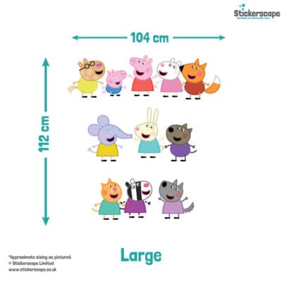 Peppa Pig and Friends Wall Sticker (Large size) with dimensions