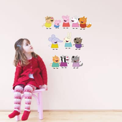 Peppa Pig and Friends Wall Sticker on a wall with girl