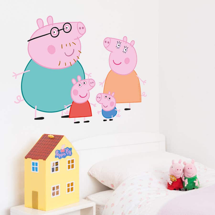 peppa pig and family wall stickers above a child's bed room decor