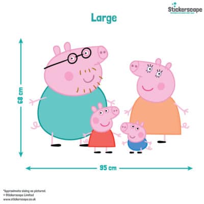 Peppa Pig and Family Wall Sticker (Large size) with dimensions