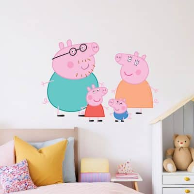 peppa pig and family wall stickers above a child's bed room decor