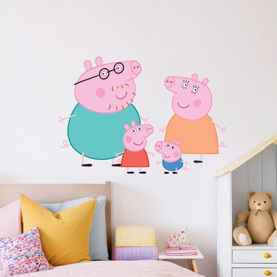 peppa pig and family wall stickers above a child's bed room decor
