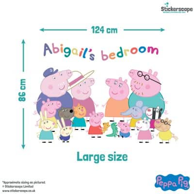 Personalised Peppa Pig Family Wall Stickers in large size showing size dimensions