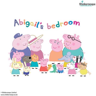 Personalised Peppa Pig and Family Wall Sticker on a white background