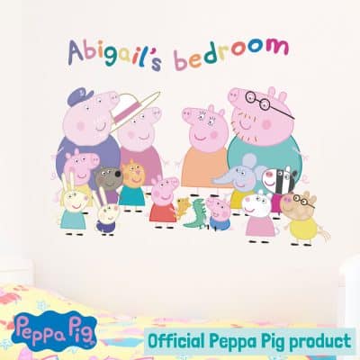Personalised Peppa Pig Family wall sticker in large size on a child's bedroom wall