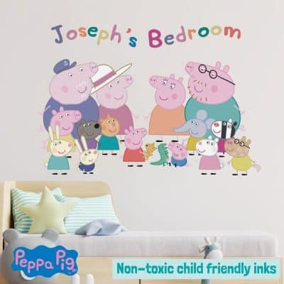 Personalised Peppa Pig Family wall sticker in large size creating Peppa Pig themed bedroom