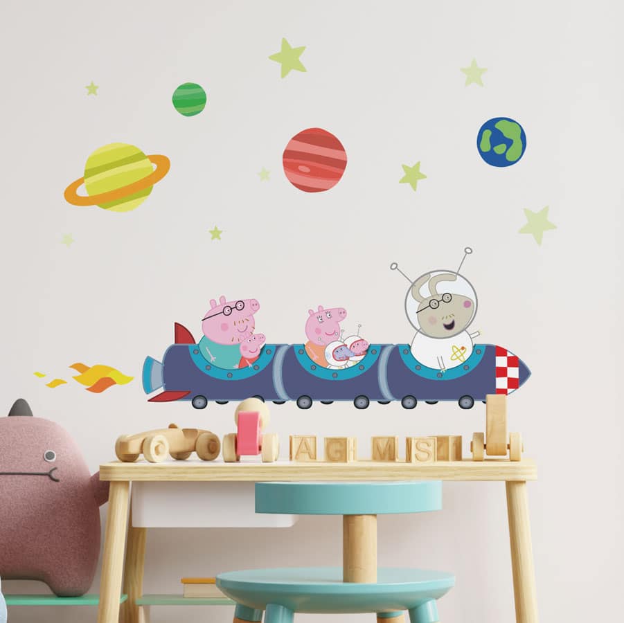 Peppa Pig Rocket Train Wall Sticker (Regular size) above a play table