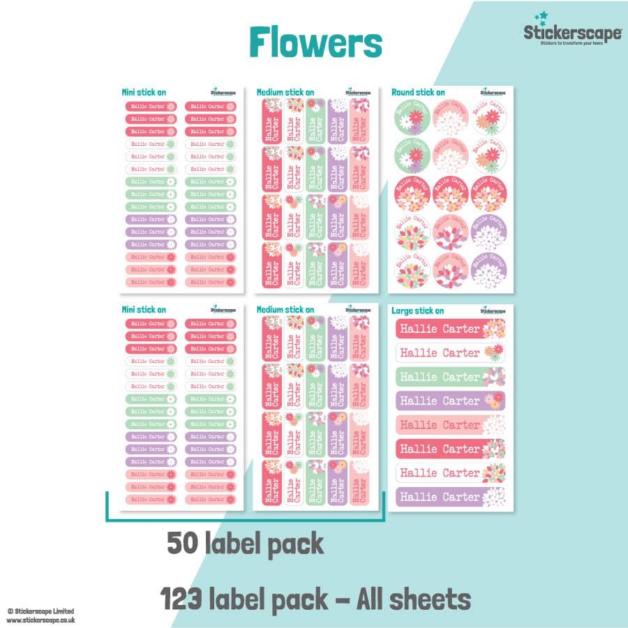 Flowers Name Label Pack stickers included