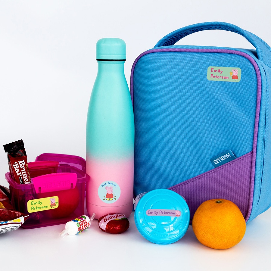 Peppa Pig Stick On Name Labels on a lunch bag or water bottle