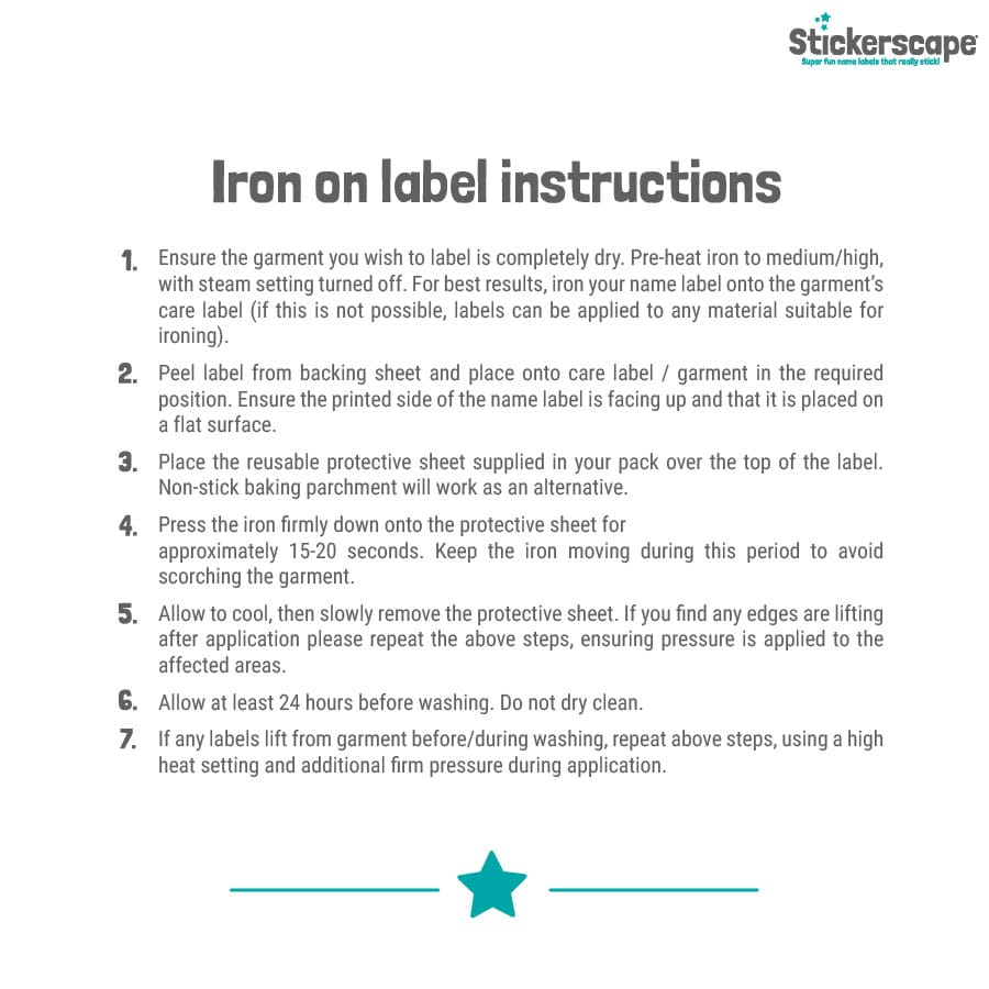 instructions on how to apply iron on name labels