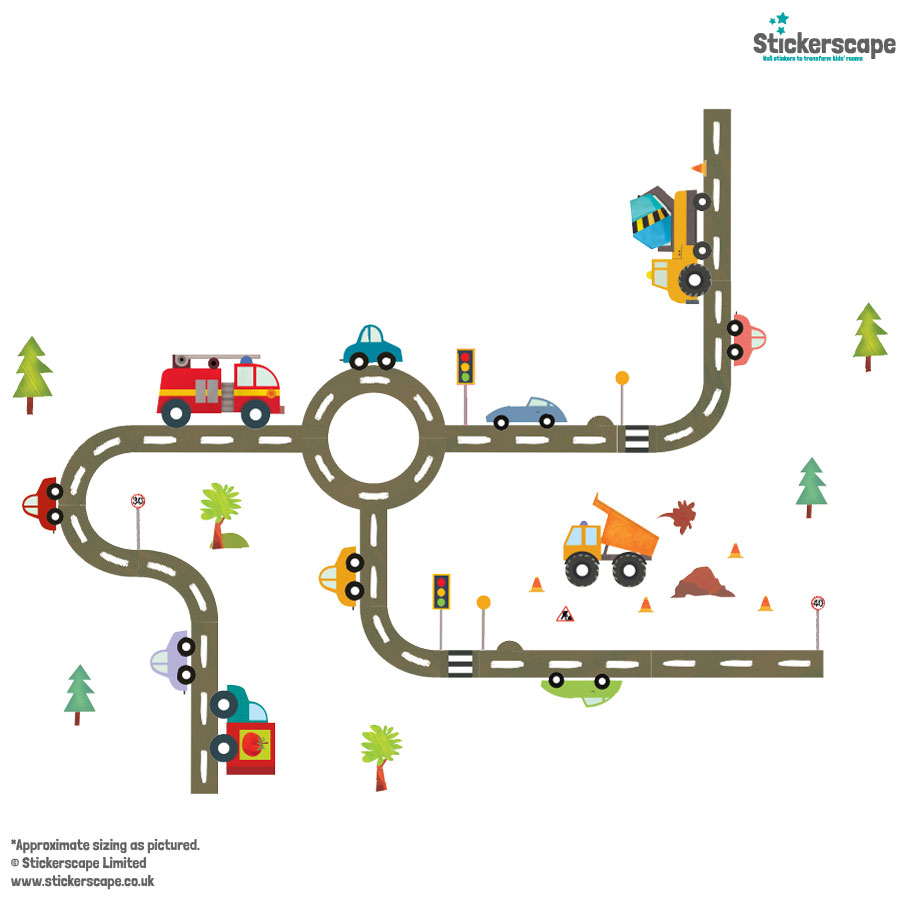 road network wall sticker pack shown on a white background
