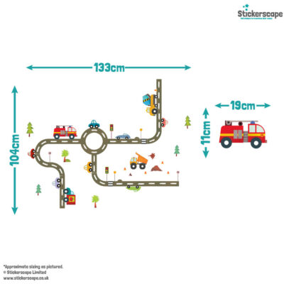 road network wall sticker pack size guide