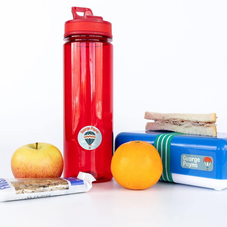 Hot Air Balloon Name Labels on water bottle and lunch boxes