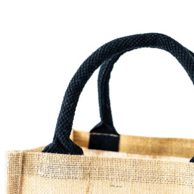 Close up of black jute bag handle