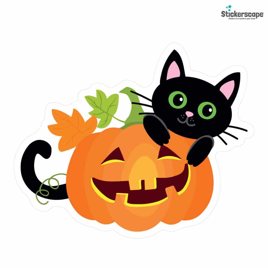 Cat With Pumpkin Window Sticker