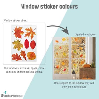 Autumn Window Sticker comparing the colours on the sheet and in a window