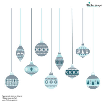 Grey and Blue Bauble Window Stickers