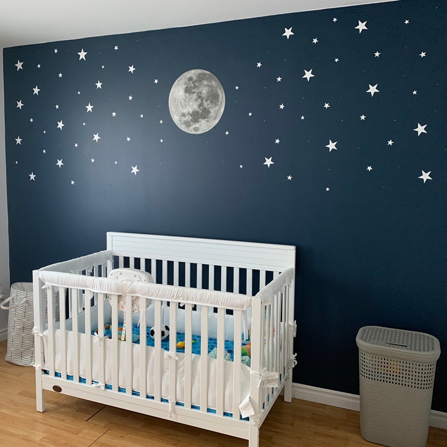 Full Moon Wall Sticker on a navy wall with stars