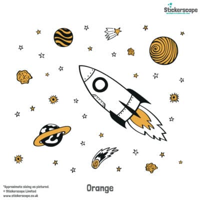 Rocket and Stars Wall Sticker Pack orange on a white background