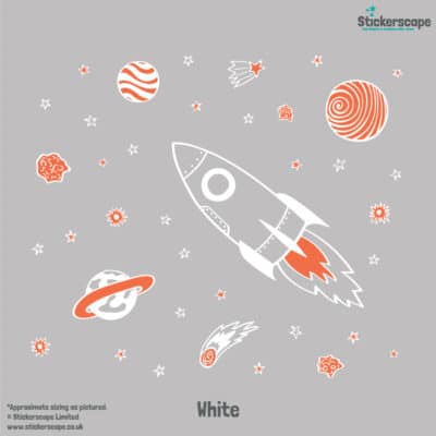 Rocket and Stars Wall Sticker Pack white on a grey background