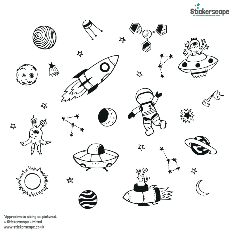 Space Doodles Wall Stickers in black on a white background