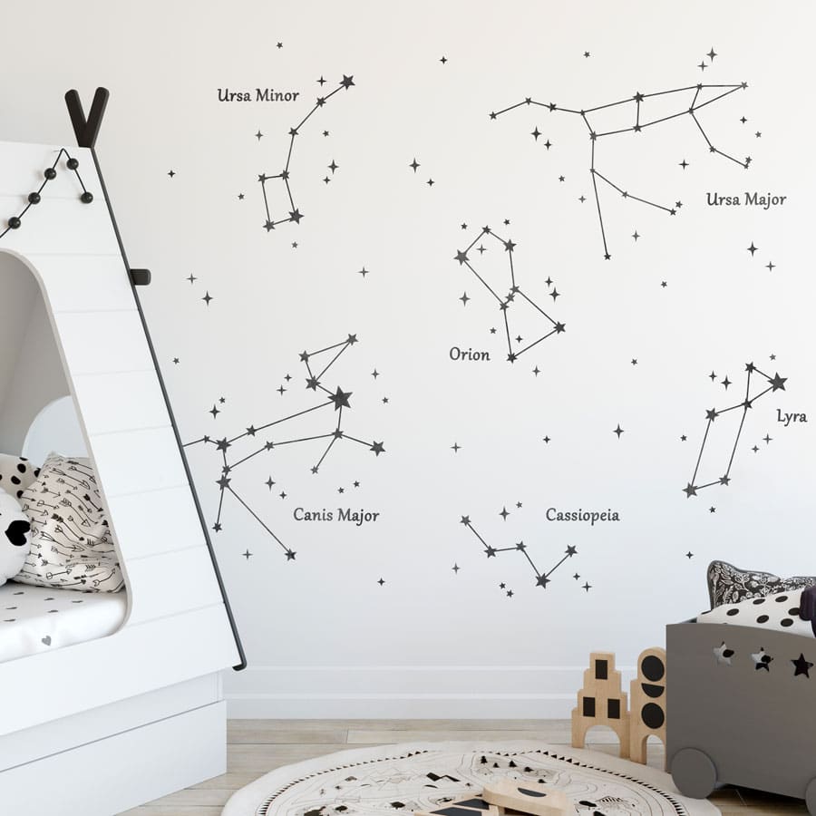 Star Constellation Wall Stickers | Charcoal Grey on a white wall