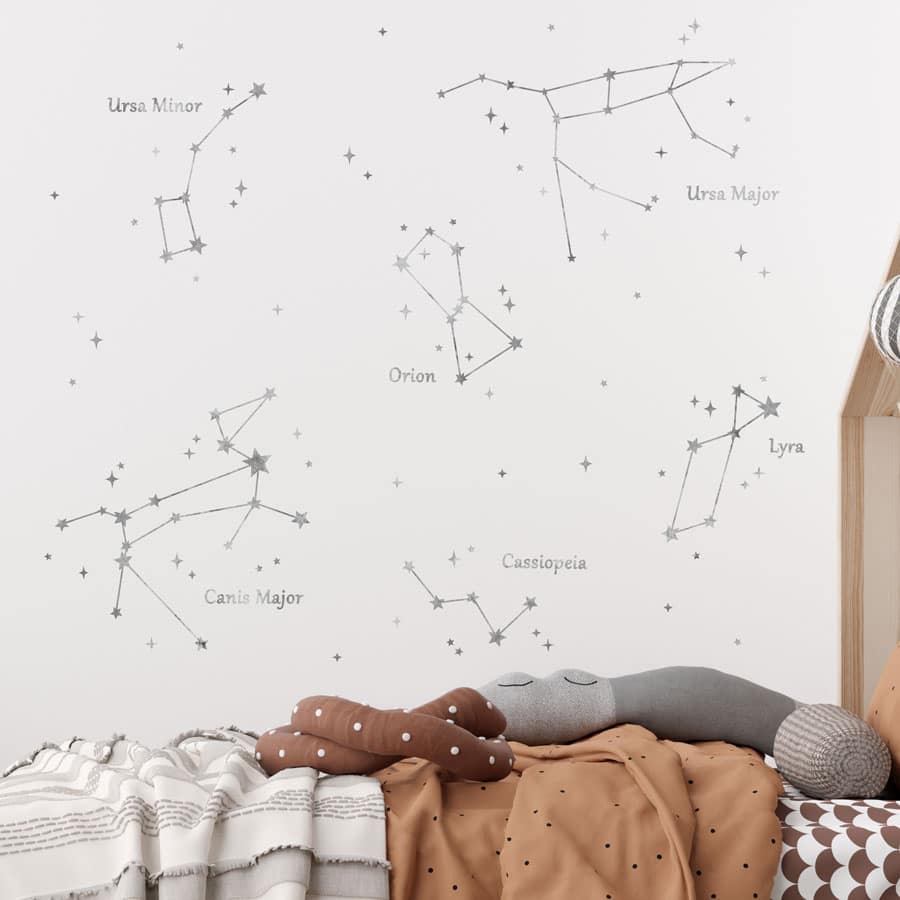 Star Constellation Wall Stickers | Light Grey on a white wall