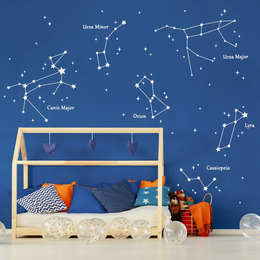 Star Constellation Wall Stickers | White on a blue wall