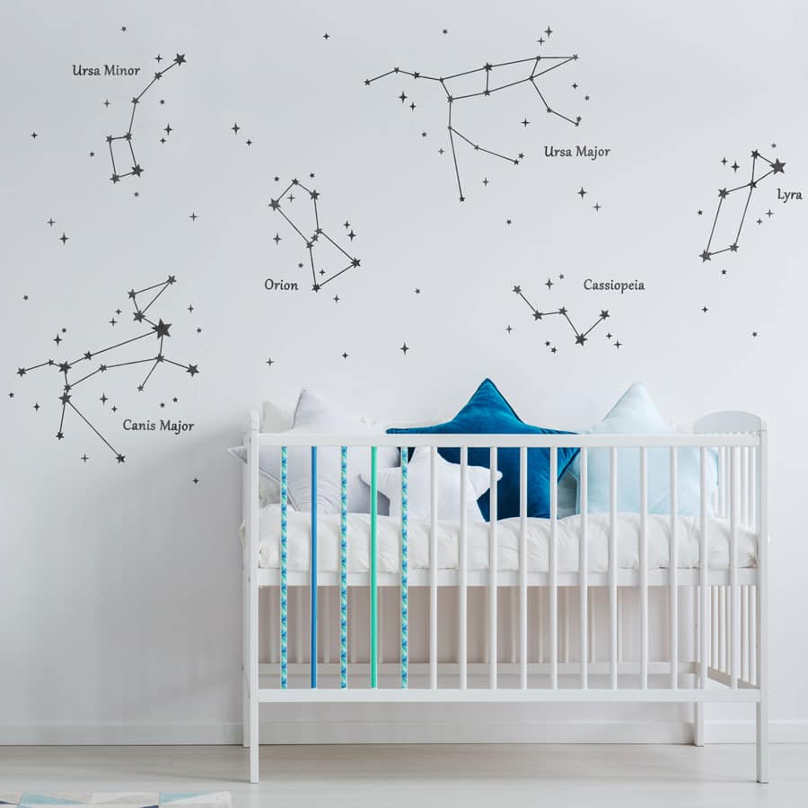 Star Constellation Wall Stickers | Charcoal Grey on a white wall