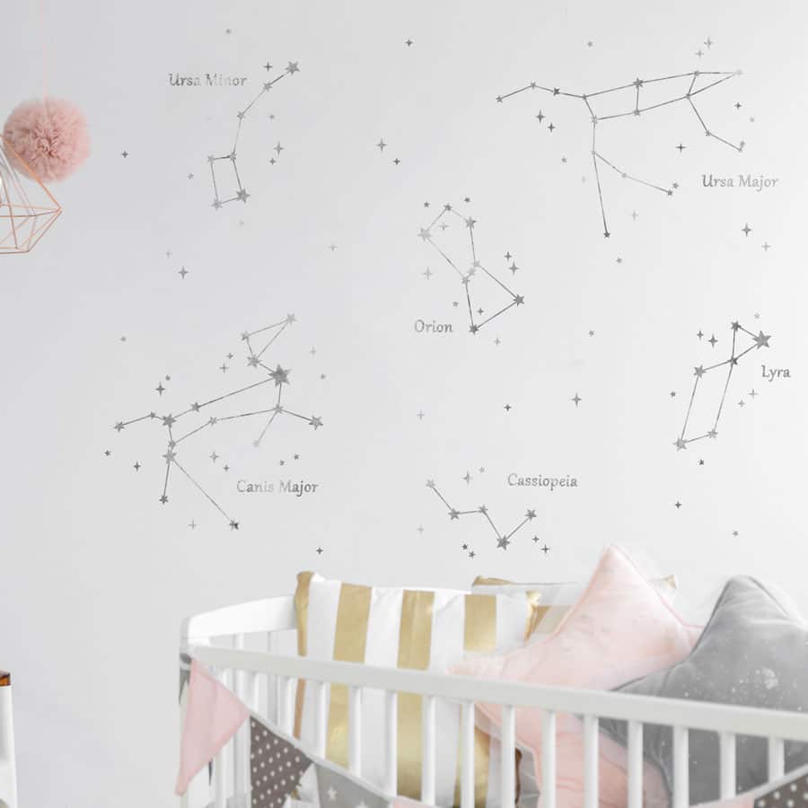 Star Constellation Wall Stickers | Light Grey on a white wall