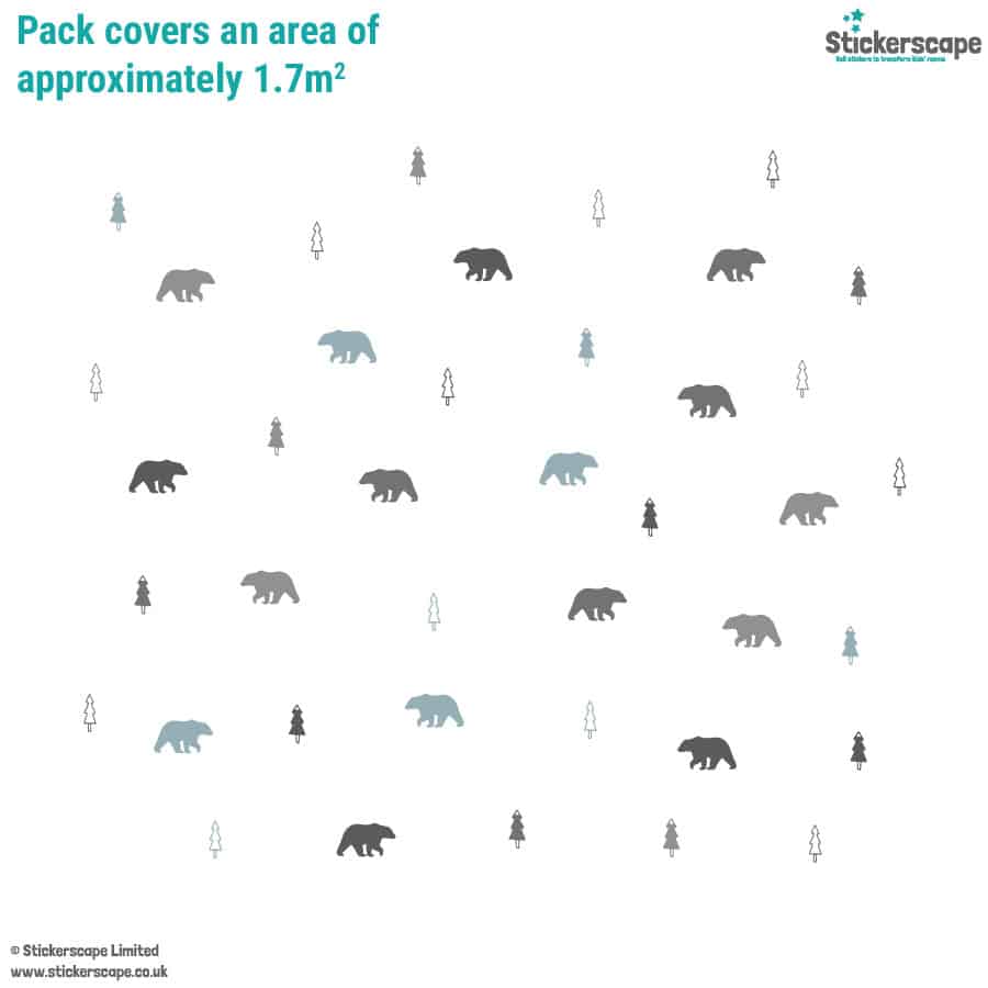 bear forest wall stickers on a white background showing pack coverage