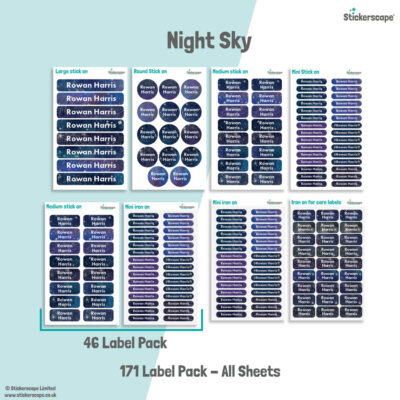 Night Sky school name labels mixed name label pack
