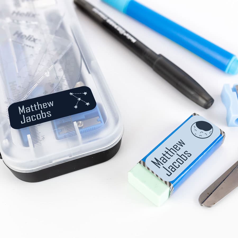 Space Doodles Stick On Name Labels on stationery